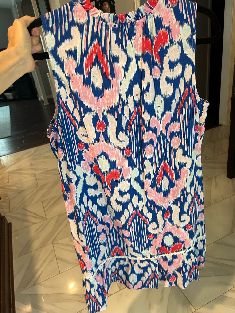 crown & ivy Blue White Pink Printed Sleeveless Ruffle-Hem Dress - Picture 7 of 9
